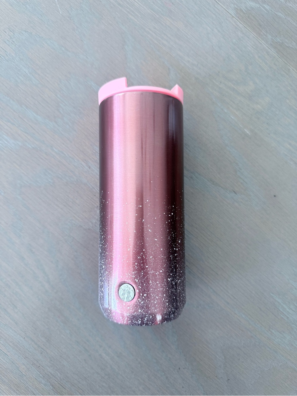 Starbucks Vacuum Flip-Top Rose Gold Copper White Speckled Steel Tumbler 12oz